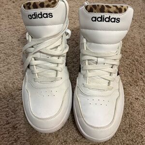 Adidas womens midtop White Sneakers with Leopard Accent